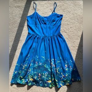 L’Amour Blue keyhole fish wide skirt dress with pockets size 7 S